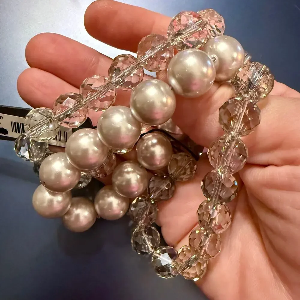 Ann Taylor Trio Faceted Crystal Faux Pearl Stretch Bracelets